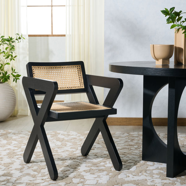 Safavieh Tyrrell Rattan Dining Chair - Elevate Your Dining Experience With Timeless Style And Comfort Black ,Natural Wood ,Rattan Sfv1906a