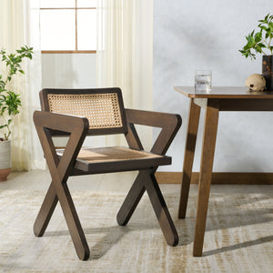 Safavieh Tyrrell Rattan Dining Chair - Elevate Your Dining Experience With Timeless Style And Comfort Walnut ,Natural Wood ,Rattan Sfv1906b