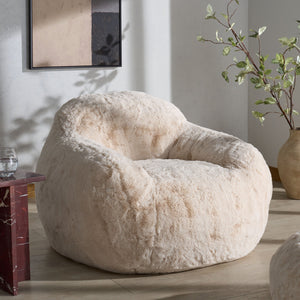 Lorianna Bean Bag Chair In Soft Cream Fabric, Supportive Polyester Fill, Lightweight & Made In Usa