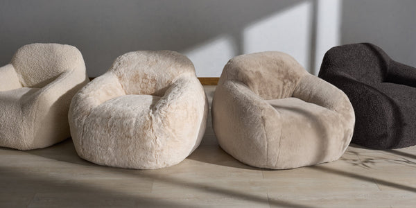 Lorianna Bean Bag Chair In Soft Cream Fabric, Supportive Polyester Fill, Lightweight & Made In Usa