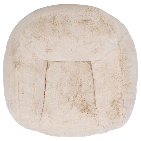 Lorianna Bean Bag Chair In Soft Cream Fabric, Supportive Polyester Fill, Lightweight & Made In Usa
