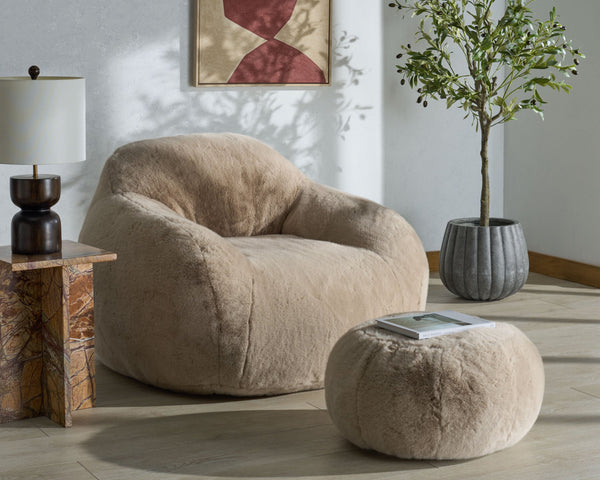 Lorianna Bean Bag Chair In Soft Cream Fabric, Supportive Polyester Fill, Lightweight & Made In Usa