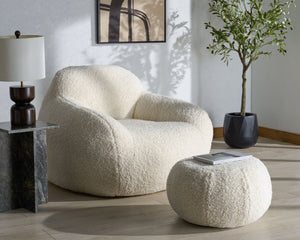 Lorianna Bean Bag Chair In Soft Cream Fabric, Supportive Polyester Fill, Lightweight & Made In Usa