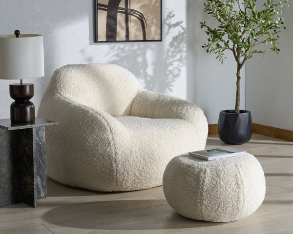 Lorianna Bean Bag Chair In Soft Cream Fabric, Supportive Polyester Fill, Lightweight & Made In Usa