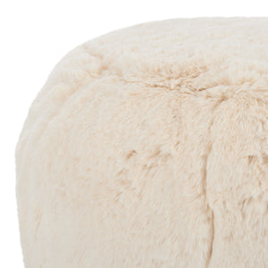 Gracelina Round Pouf In Cream — Compact Plush Ottoman For Extra Seating, Footrest & Textured Style