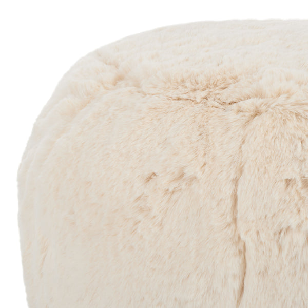 Gracelina Round Pouf In Cream — Compact Plush Ottoman For Extra Seating, Footrest & Textured Style