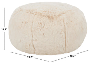 Gracelina Round Pouf In Cream — Compact Plush Ottoman For Extra Seating, Footrest & Textured Style