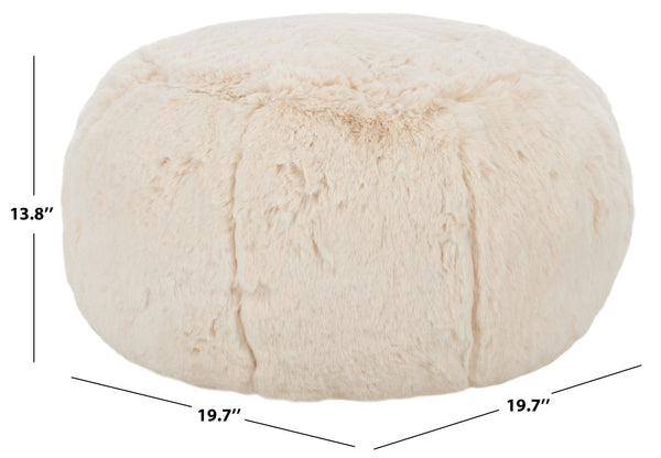 Gracelina Round Pouf In Cream — Compact Plush Ottoman For Extra Seating, Footrest & Textured Style