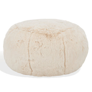Gracelina Round Pouf In Cream — Compact Plush Ottoman For Extra Seating, Footrest & Textured Style