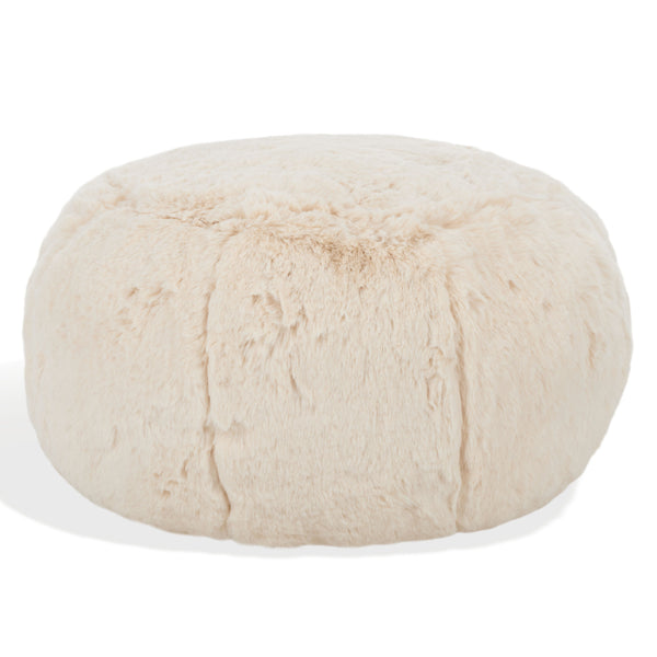 Gracelina Round Pouf In Cream — Compact Plush Ottoman For Extra Seating, Footrest & Textured Style