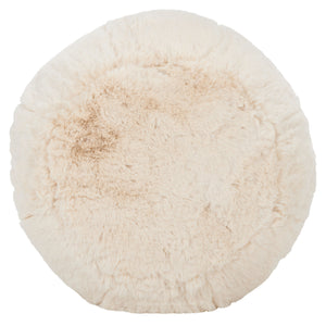 Gracelina Round Pouf In Cream — Compact Plush Ottoman For Extra Seating, Footrest & Textured Style