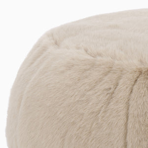 Gracelina Round Pouf In Cream — Compact Plush Ottoman For Extra Seating, Footrest & Textured Style