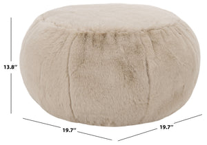 Gracelina Round Pouf In Cream — Compact Plush Ottoman For Extra Seating, Footrest & Textured Style