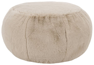 Gracelina Round Pouf In Cream — Compact Plush Ottoman For Extra Seating, Footrest & Textured Style
