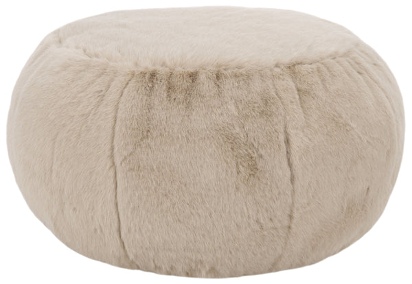 Gracelina Round Pouf In Cream — Compact Plush Ottoman For Extra Seating, Footrest & Textured Style