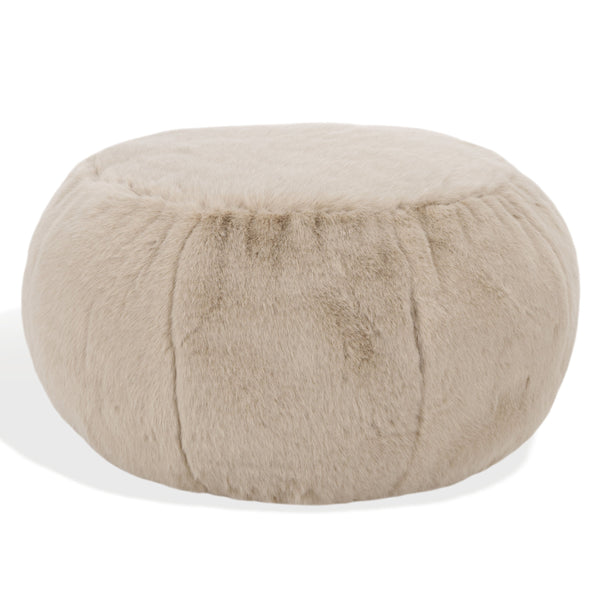 Gracelina Round Pouf In Cream — Compact Plush Ottoman For Extra Seating, Footrest & Textured Style