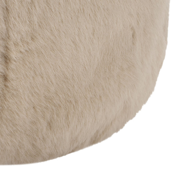 Gracelina Round Pouf In Cream — Compact Plush Ottoman For Extra Seating, Footrest & Textured Style