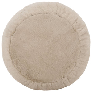 Gracelina Round Pouf In Cream — Compact Plush Ottoman For Extra Seating, Footrest & Textured Style