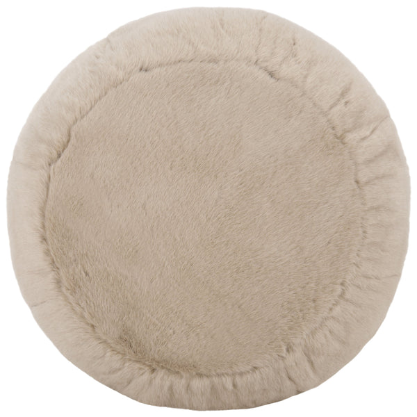 Gracelina Round Pouf In Cream — Compact Plush Ottoman For Extra Seating, Footrest & Textured Style