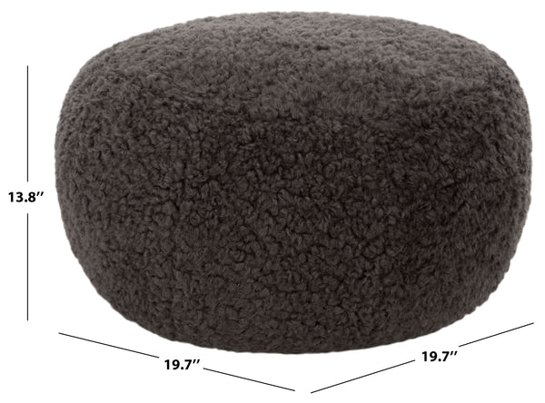 Gracelina Round Pouf In Cream — Compact Plush Ottoman For Extra Seating, Footrest & Textured Style