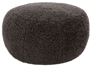 Gracelina Round Pouf In Cream — Compact Plush Ottoman For Extra Seating, Footrest & Textured Style