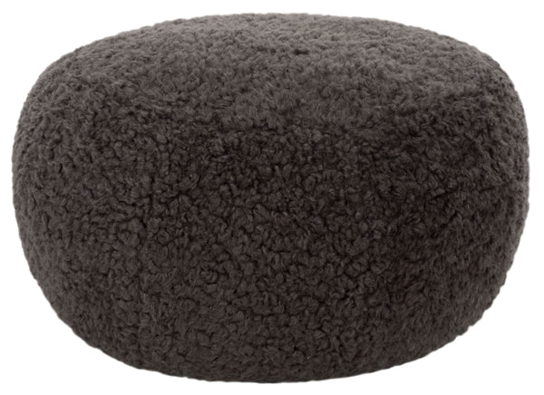 Gracelina Round Pouf In Cream — Compact Plush Ottoman For Extra Seating, Footrest & Textured Style
