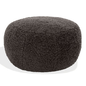 Gracelina Round Pouf In Cream — Compact Plush Ottoman For Extra Seating, Footrest & Textured Style