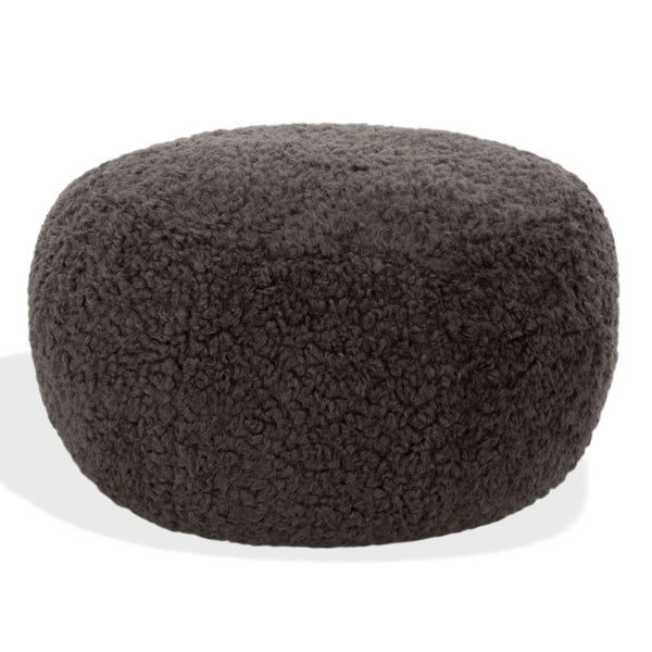 Gracelina Round Pouf In Cream — Compact Plush Ottoman For Extra Seating, Footrest & Textured Style