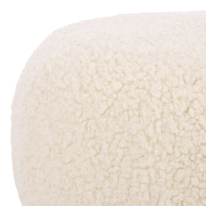 Gracelina Round Pouf In Cream — Compact Plush Ottoman For Extra Seating, Footrest & Textured Style