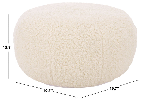 Gracelina Round Pouf In Cream — Compact Plush Ottoman For Extra Seating, Footrest & Textured Style