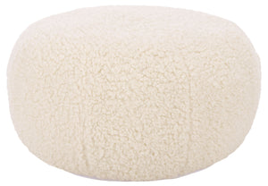 Gracelina Round Pouf In Cream — Compact Plush Ottoman For Extra Seating, Footrest & Textured Style