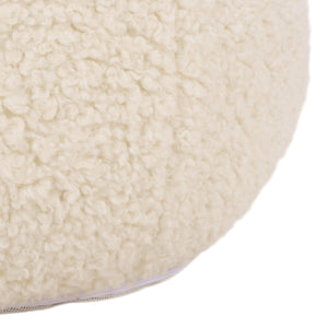 Gracelina Round Pouf In Cream — Compact Plush Ottoman For Extra Seating, Footrest & Textured Style