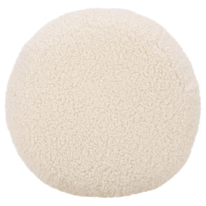 Gracelina Round Pouf In Cream — Compact Plush Ottoman For Extra Seating, Footrest & Textured Style