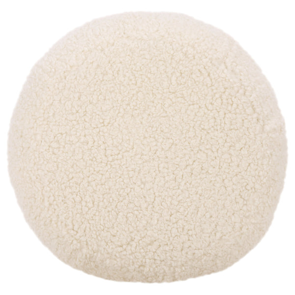 Gracelina Round Pouf In Cream — Compact Plush Ottoman For Extra Seating, Footrest & Textured Style