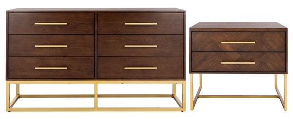 Safavieh Estelle Nightstand - Contemporary Oak Storage Table With Brass Accents For Modern Bedrooms & Decor Walnut FOX6262D