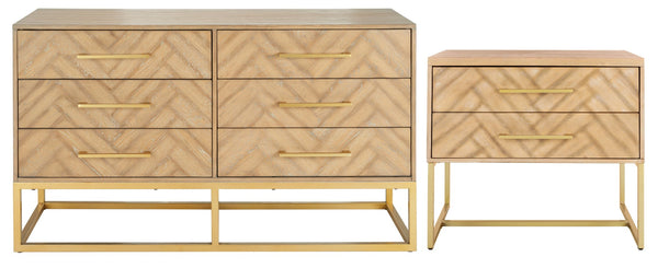 Safavieh Estelle Nightstand - Contemporary Oak Storage Table With Brass Accents For Modern Bedrooms & Decor Rustic Oak FOX6262A