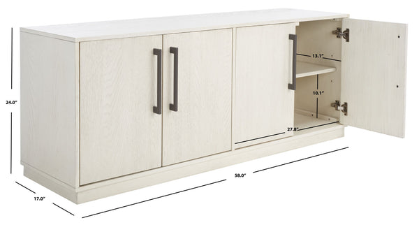 Safavieh MALLORY 4 Door Sideboard and TV Stand - Classic Design with Ample Storage for Modern Living Rooms White Washed SFV2120B