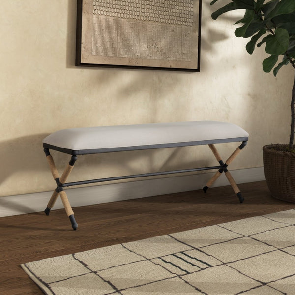 Safavieh CARMELO Hemp Wrapped Bench - Modern Chic Design for Entryway, Bedroom, or Living Room Seating Beige / Black SFV2121A
