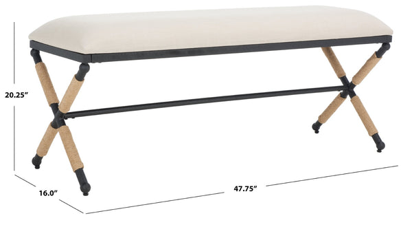 Safavieh CARMELO Hemp Wrapped Bench - Modern Chic Design for Entryway, Bedroom, or Living Room Seating Beige / Black SFV2121A