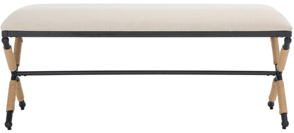 Safavieh CARMELO Hemp Wrapped Bench - Modern Chic Design for Entryway, Bedroom, or Living Room Seating Beige / Black SFV2121A