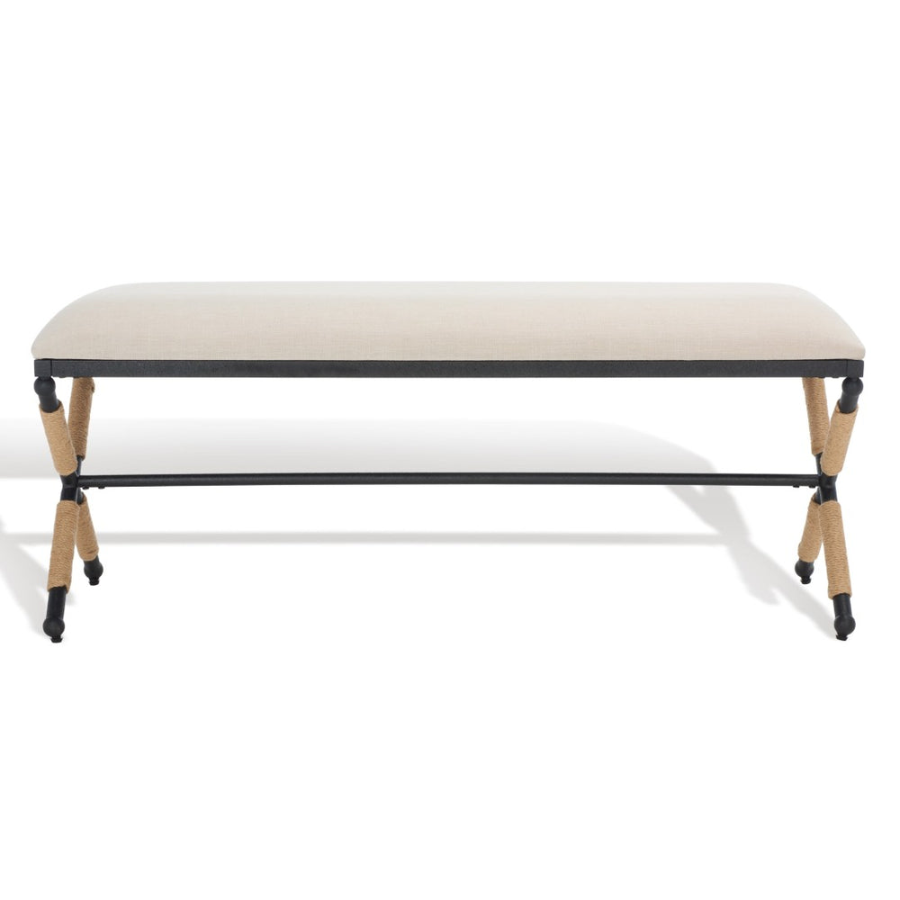 Safavieh CARMELO Hemp Wrapped Bench - Modern Chic Design for Entryway, Bedroom, or Living Room Seating Beige / Black SFV2121A
