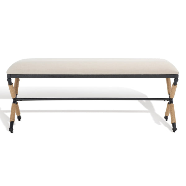 Safavieh CARMELO Hemp Wrapped Bench - Modern Chic Design for Entryway, Bedroom, or Living Room Seating Beige / Black SFV2121A