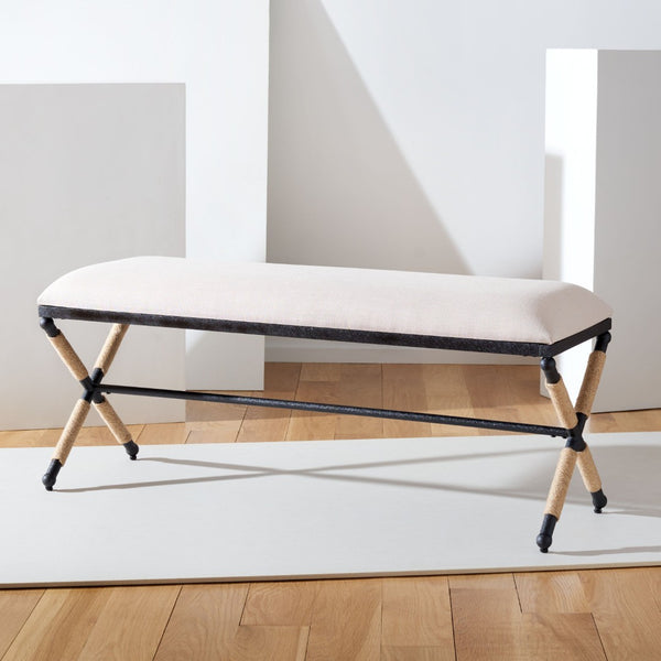 Safavieh CARMELO Hemp Wrapped Bench - Modern Chic Design for Entryway, Bedroom, or Living Room Seating Beige / Black SFV2121A