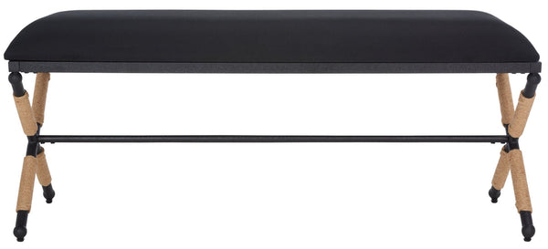 Safavieh CARMELO Hemp Wrapped Bench - Modern Chic Design for Entryway, Bedroom, or Living Room Seating Black SFV2121B