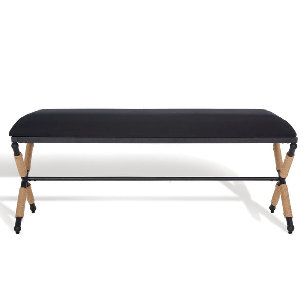 Safavieh CARMELO Hemp Wrapped Bench - Modern Chic Design for Entryway, Bedroom, or Living Room Seating Black SFV2121B