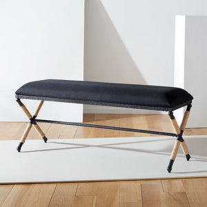 Safavieh CARMELO Hemp Wrapped Bench - Modern Chic Design for Entryway, Bedroom, or Living Room Seating Black SFV2121B