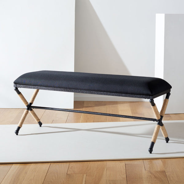 Safavieh CARMELO Hemp Wrapped Bench - Modern Chic Design for Entryway, Bedroom, or Living Room Seating Black SFV2121B