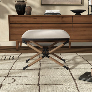 Safavieh CARMELO Hemp-Wrapped Ottoman - Stylish Multi-Functional Accent Piece with Durable Metal-Wood Frame Beige / Black SFV2122A