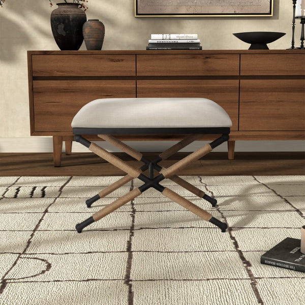 Safavieh CARMELO Hemp-Wrapped Ottoman - Stylish Multi-Functional Accent Piece with Durable Metal-Wood Frame Beige / Black SFV2122A