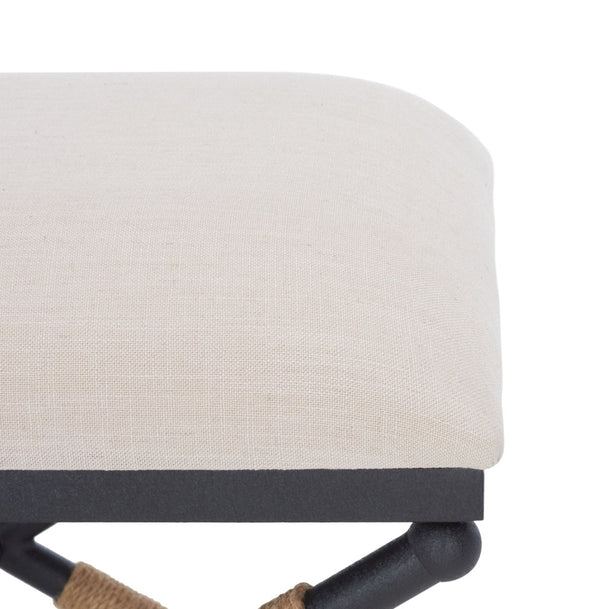 Safavieh CARMELO Hemp-Wrapped Ottoman - Stylish Multi-Functional Accent Piece with Durable Metal-Wood Frame Beige / Black SFV2122A